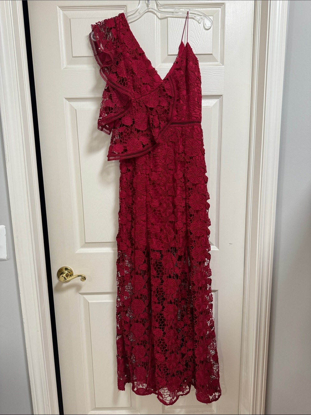 KEEPSAKE the Label Burgundy One-Shoulder Floral Lace Gown